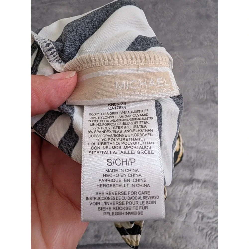 MICHAEL KORS‎ Zebra Print Halter Neck Swim Top  Black White Gold Size S NEW